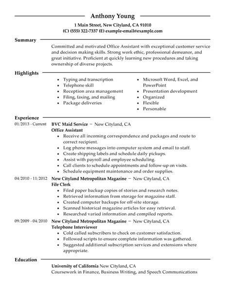 office assistant job resume