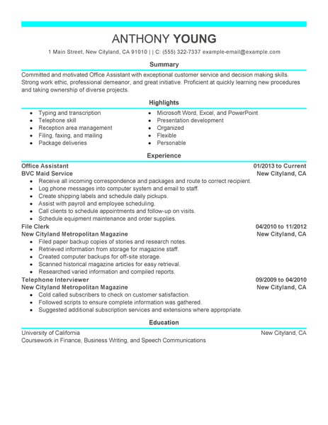 Best Office Assistant Resume Example Livecareer