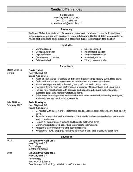 Sales Associate Resume Sample