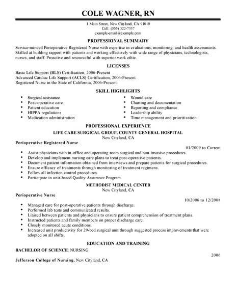 Best Perioperative Nurse Resume Example | LiveCareer