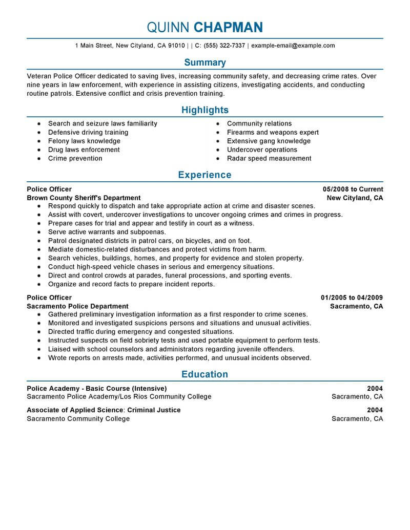 professional police resume examples