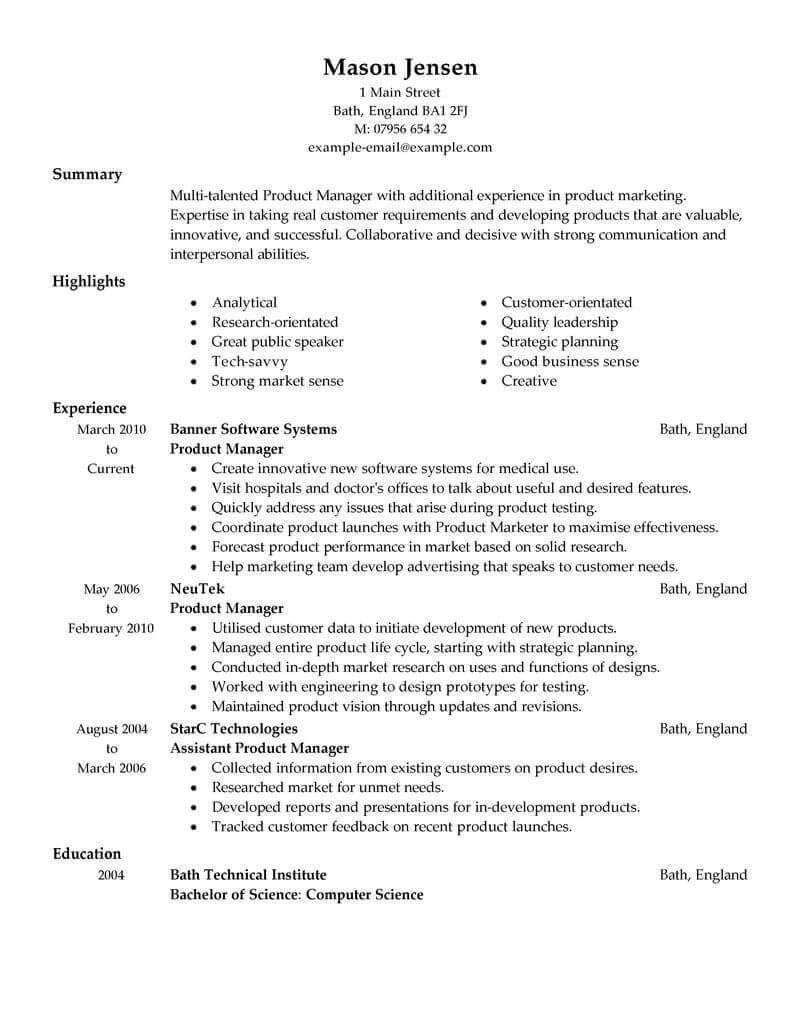 resume summary examples product manager