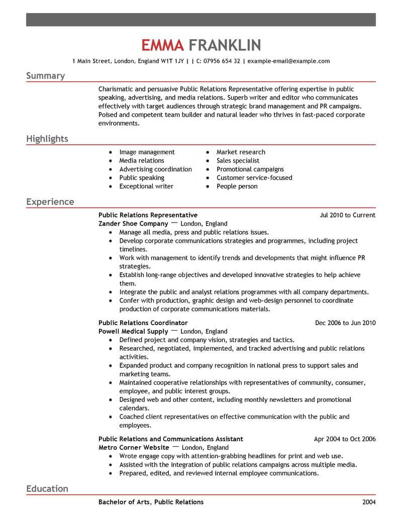 Best Public Relations Resume Example | LiveCareer