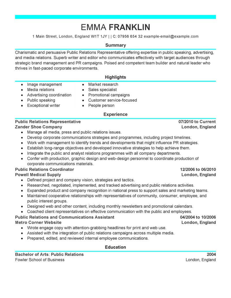 Best Public Relations Resume Example | LiveCareer