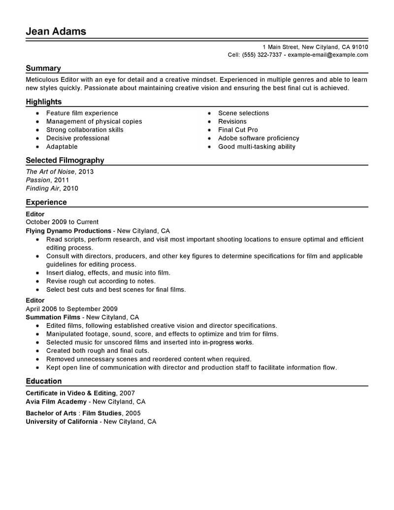 11 Amazing Media & Entertainment Resume Examples  LiveCareer