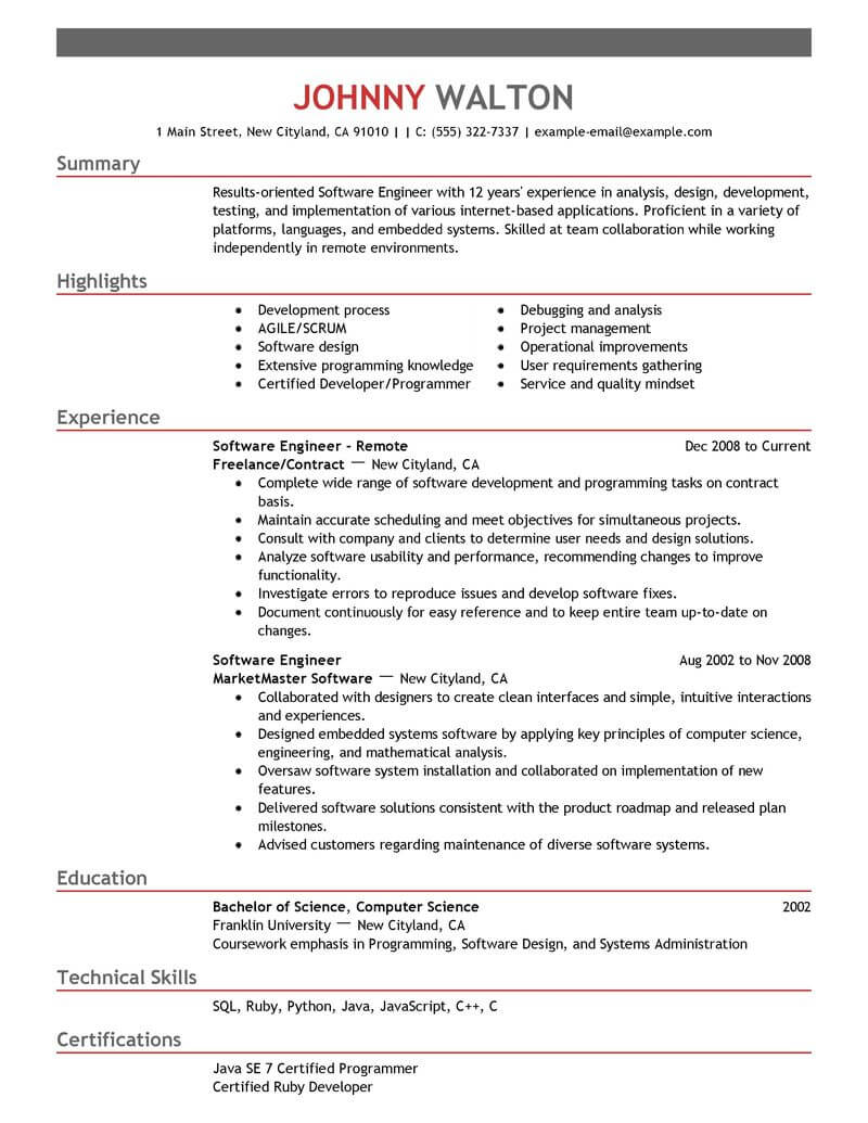 Best Remote Software Engineer Resume Example Livecareer