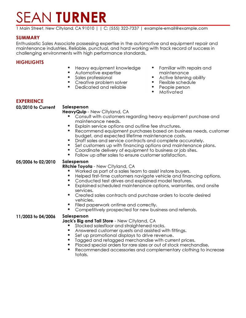 Best Retail Salesperson Resume Example | LiveCareer