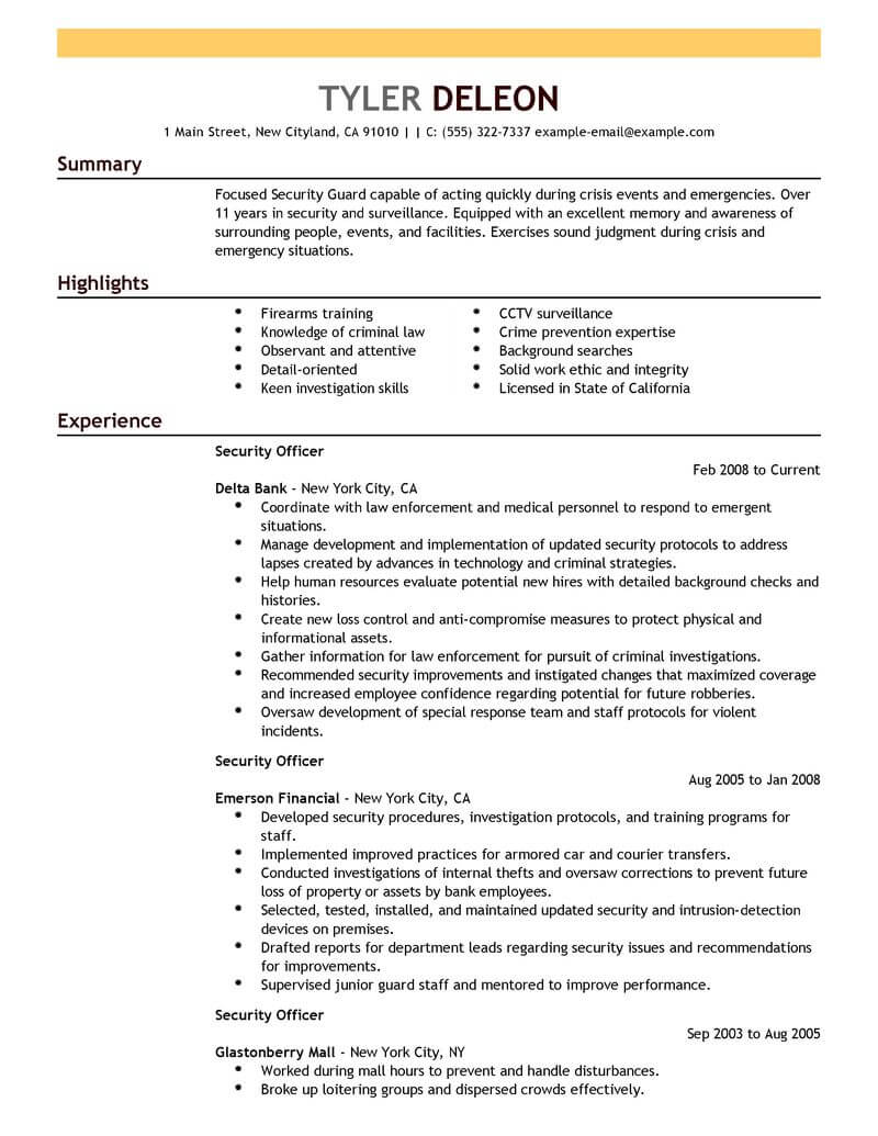 Best Security Officer Resume Example | LiveCareer