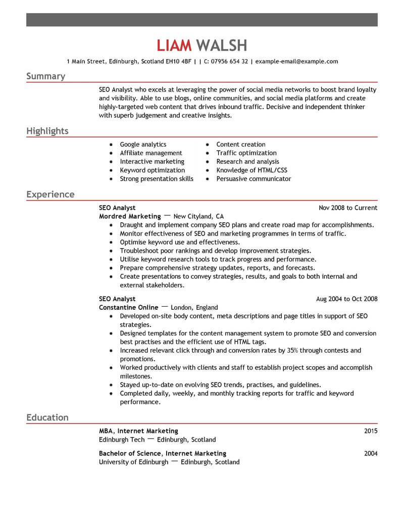 Seo Executive Resume Sample