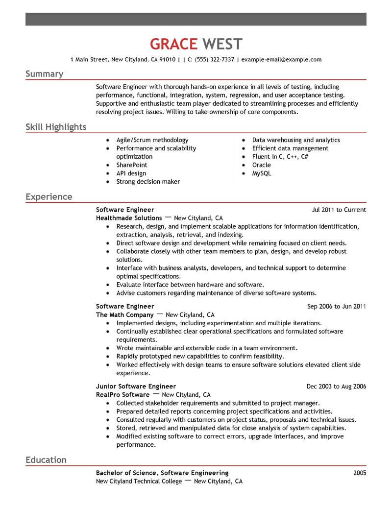 Experienced Software Engineer Resume Template