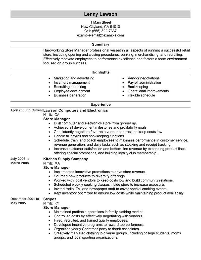 professional summary for resume retail manager