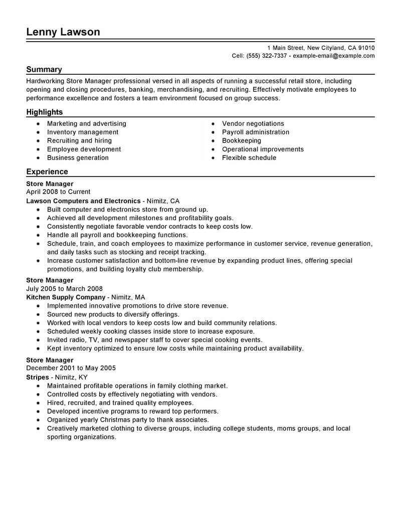 professional summary for resume retail manager