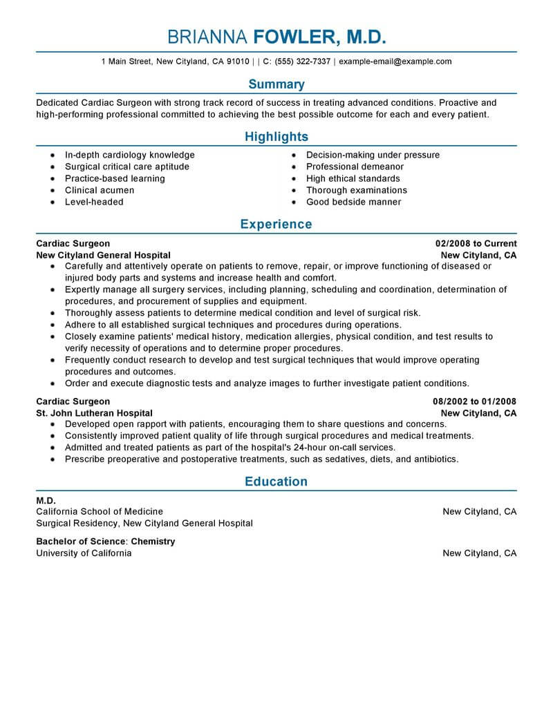 Best Surgeon Resume Example | LiveCareer