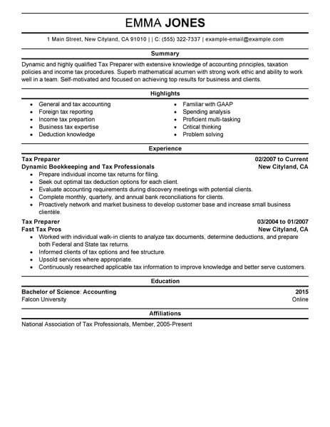 Best Tax Preparer Resume Example | LiveCareer