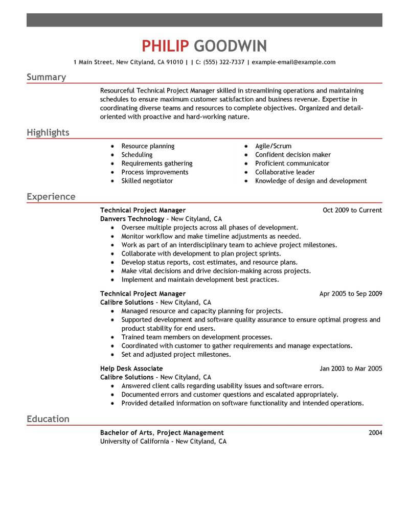 it technical project manager resume sample