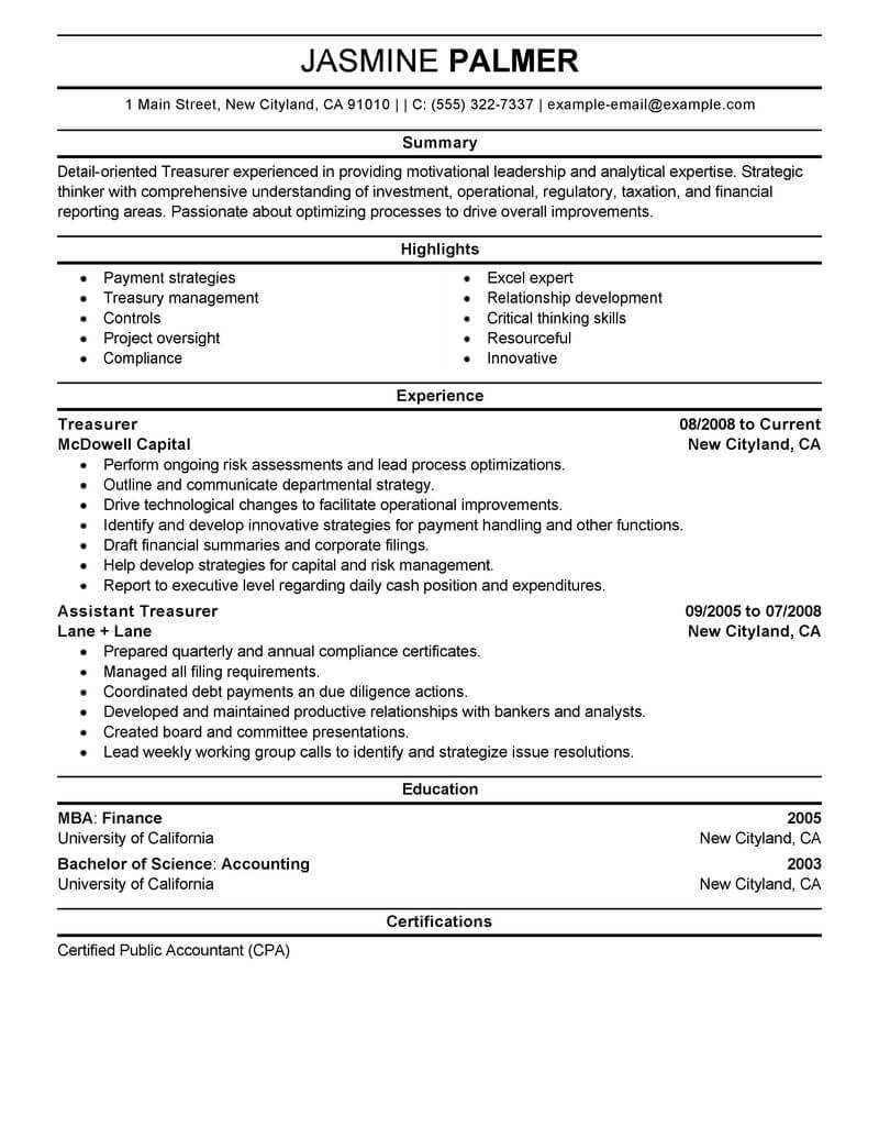 resume samples for finance professionals