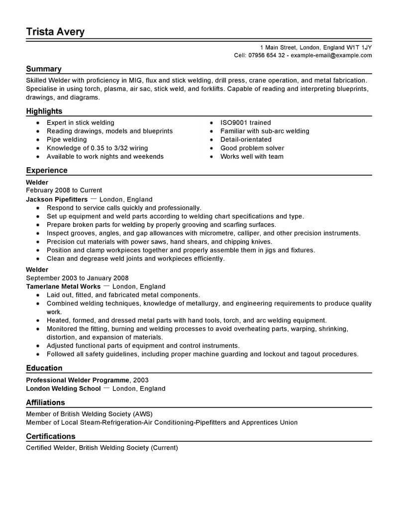 example of resume objective for welding