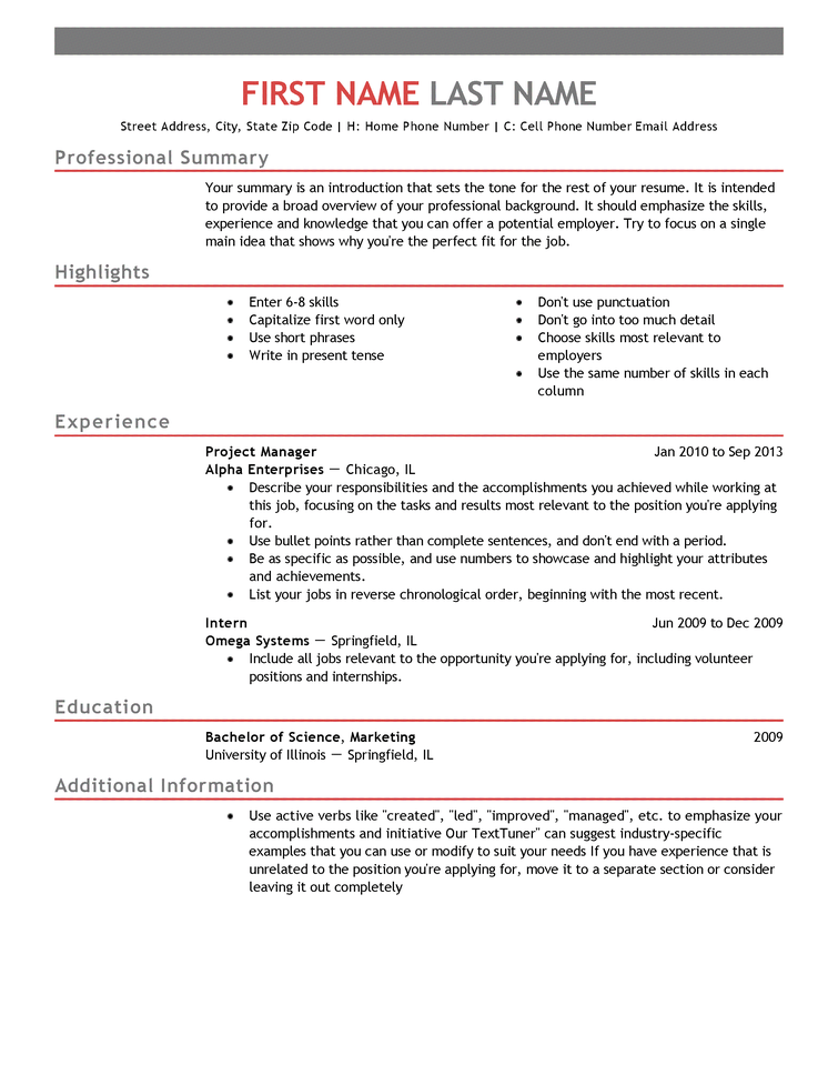 resume templates free examples