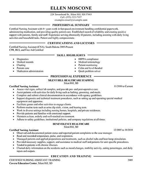 nurse aide resume example