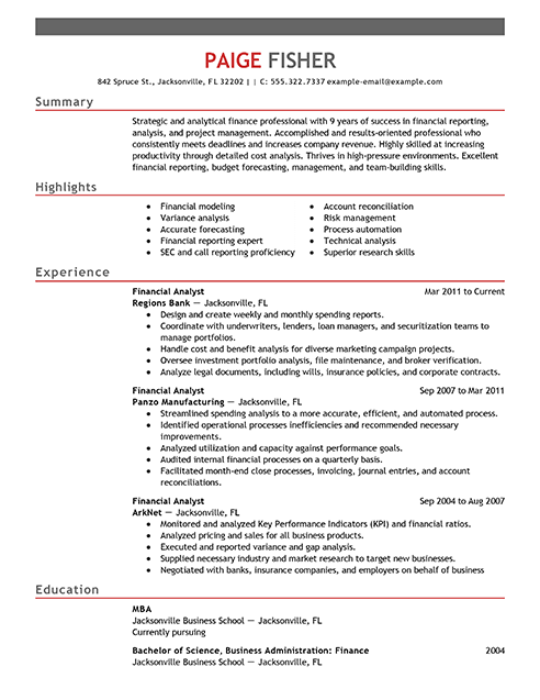 Best Financial Analyst Resume Example | LiveCareer