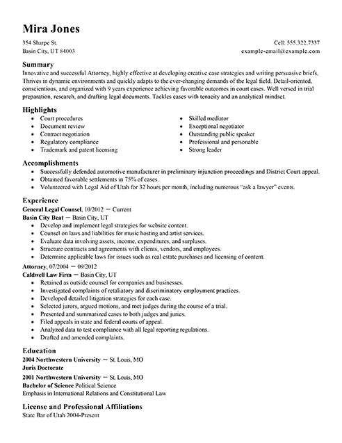 Professional Lawyer Resume Examples | Law | LiveCareer