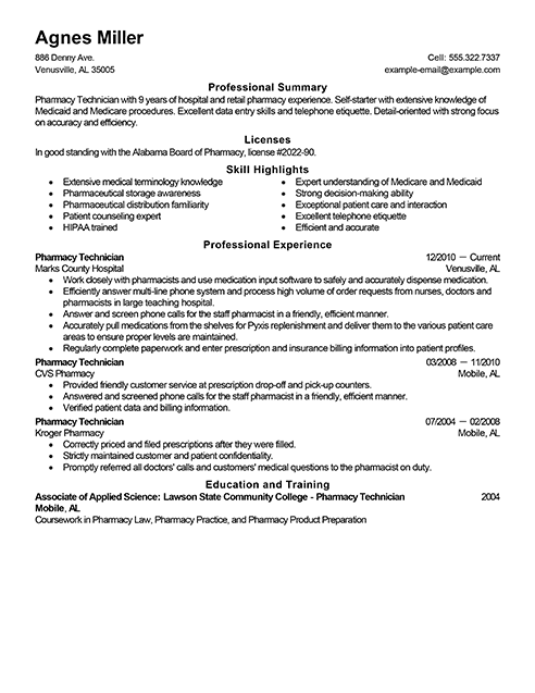 Best Pharmacy Technician Resume Example | LiveCareer