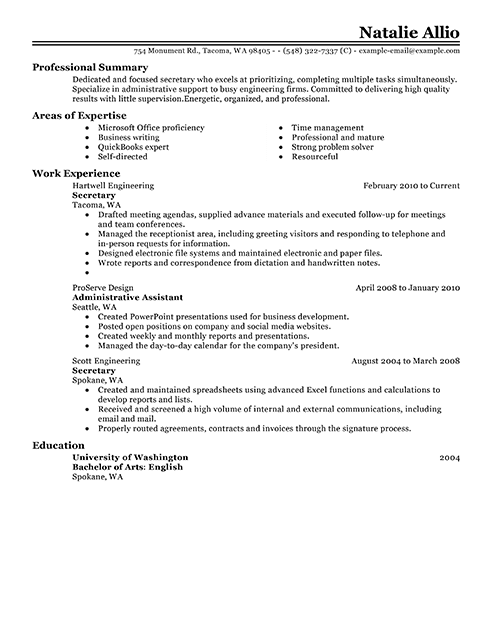 resume for secretary with no experience