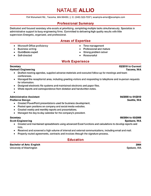 resume format for secretary